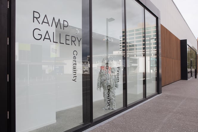 The outside display window at Ramp Gallery, Hamilton.