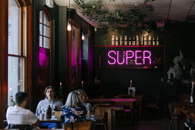 Inside the SUPER restaurant.