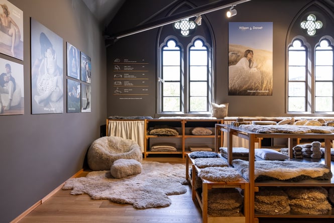 Inside Wilson & Dorset luxury wool shop at The Arts Centre in Christchurch