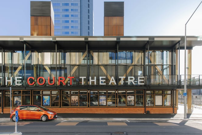 Signage on the exterior of the theatre building at The Court Theatre.