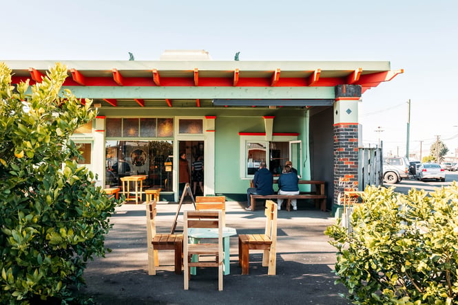 Tables and chairs outside The Lost Boys.