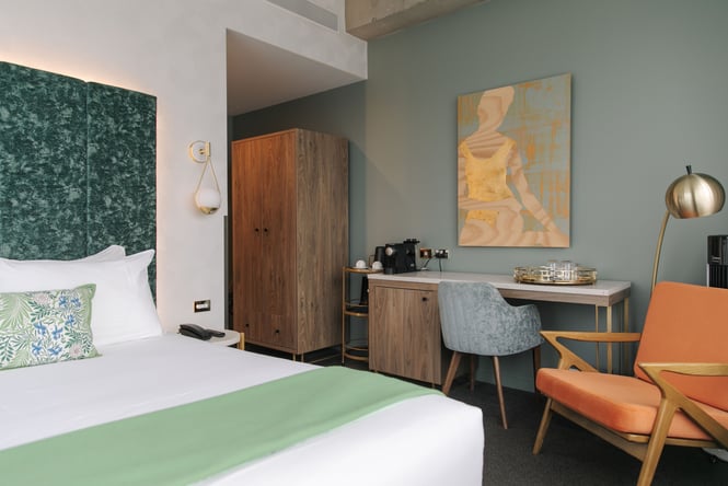 The inside of a hotel room at The Muse in Christchurch.