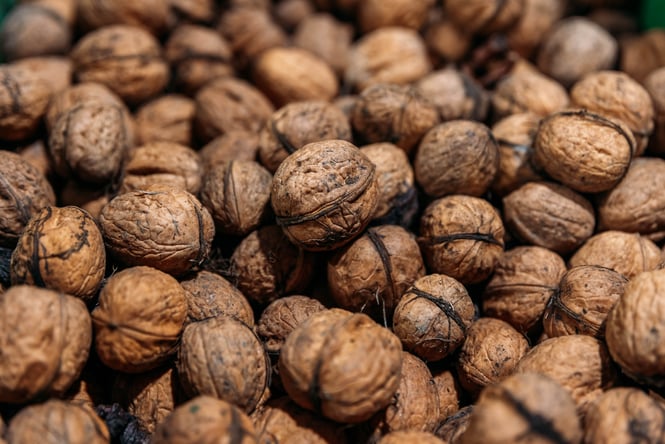Large box of walnuts.