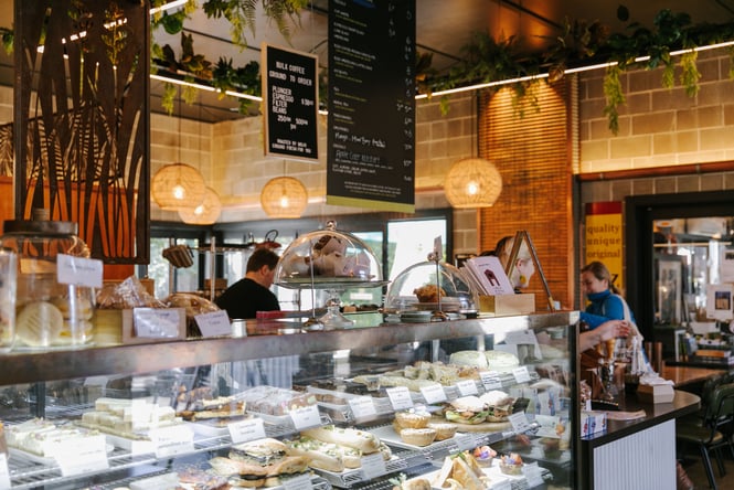 Overview of cabinet and front counter at Little River Cafe in Canterbury