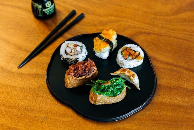 A plate of sushi from Momo Sushi.