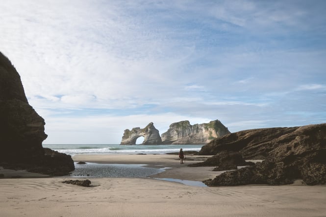 View of Wharariki Beach in Nelson, Tasman.