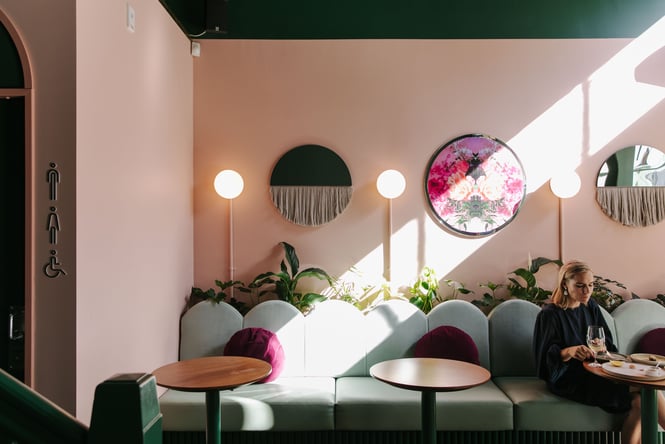 Interior of gin gin with sun shining in.