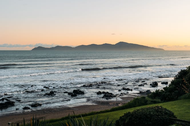 A view of Kāpiti Island at dusk.