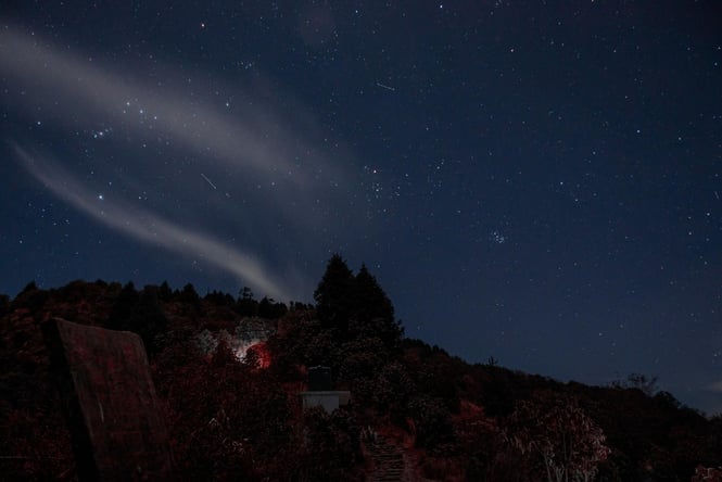 The night sky with lots of stars.