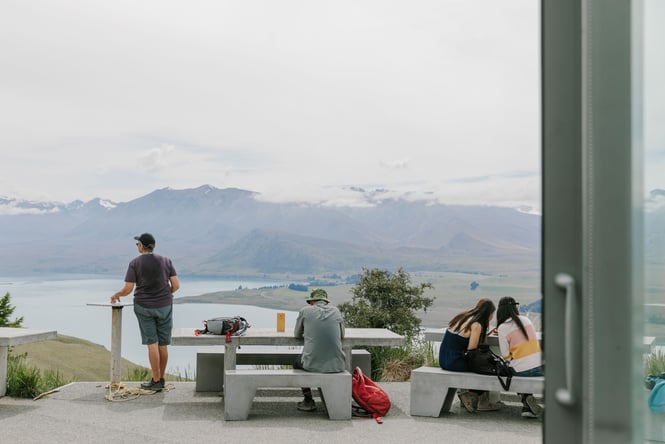 Cafe goers looking at the view from Astro Cafe.