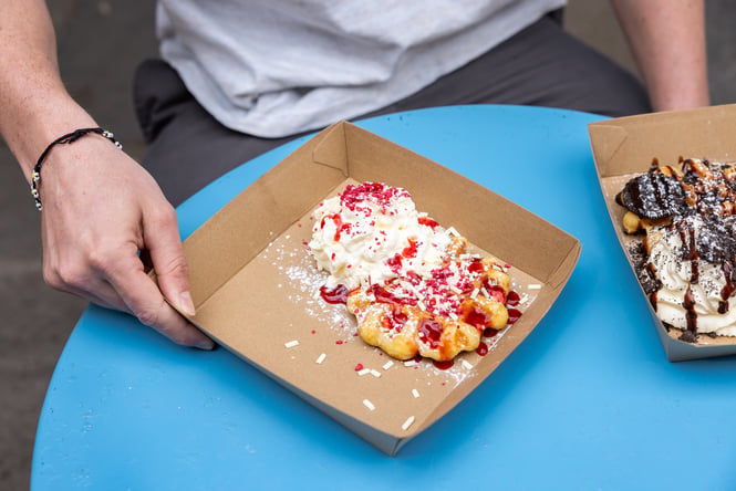 Close up of waffles on table at Sweet As Waffles in New Brighton