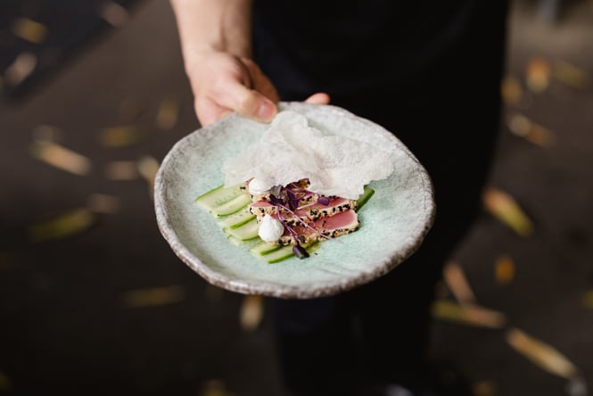 Plate of raw tuna at Dragonfly.