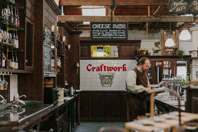 View behind the bar at Craftwork Brewery in Ōamaru.