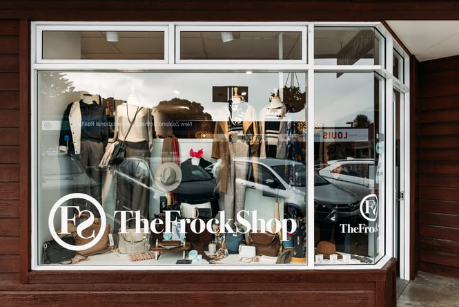 The front window of The Frock Shop.