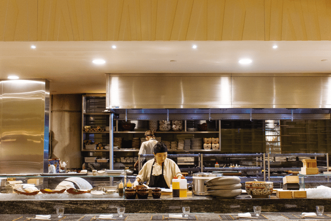 Chefs in the kitchen at one of Auckland's best Japanese restaurants.