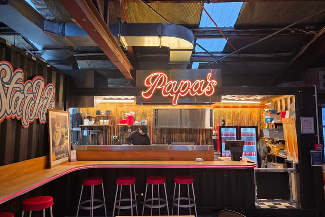 Overview shot of Papa's Smashies burger joint at the Sydenham Underpass in Christchurch