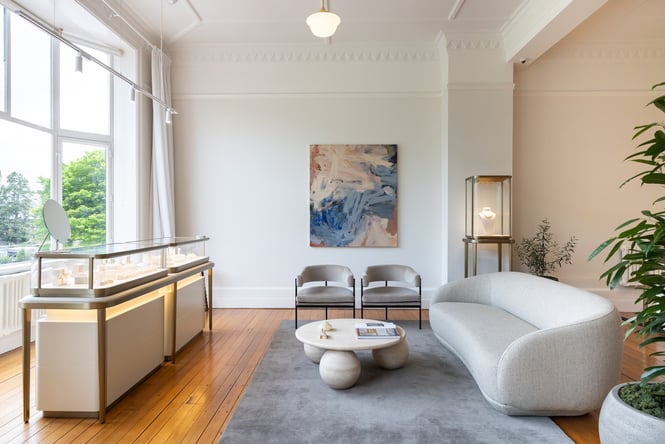 Interior of Naveya & Sloane's jewellery showroom in Christchurch