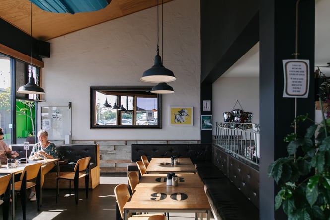 The inside of Switch Espresso in New Brighton on a sunny day.