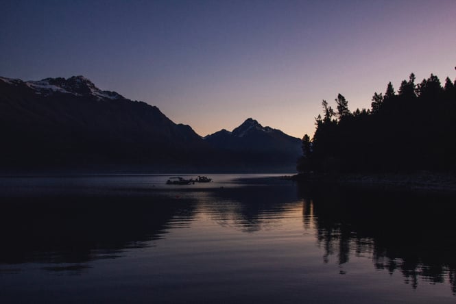 Lake Wakatipu after sunset.