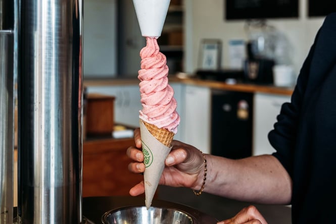 Real fruit ice cream being made from the machine.