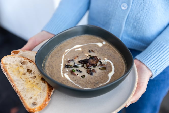 Close up of mushroom soup from Woods in Christchurch