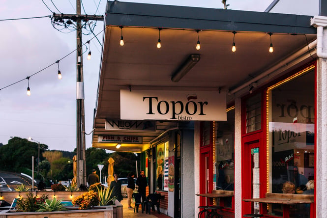 The exterior of Topor Bistro Porirua.