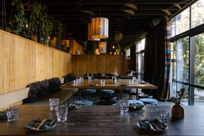 A large dining area inside The Sherwood in Queenstown.