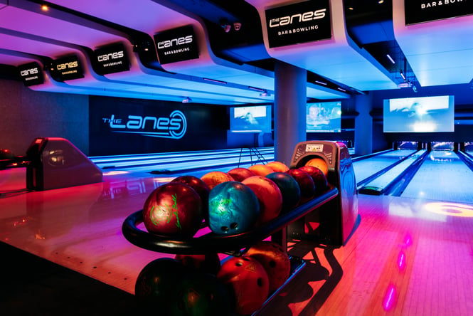 A bowling lane at TimeZone Wellington.