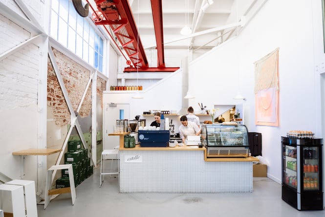 White industrial interior of Estelle in Christchurch