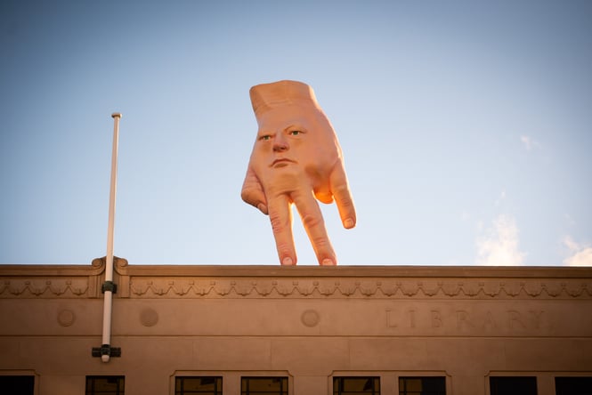 A sculpture on top of the City Gallery.
