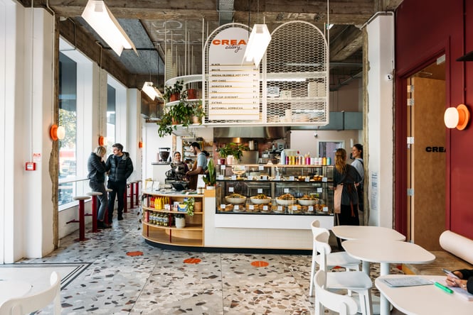The bright and colourful interior of Cream Eatery.