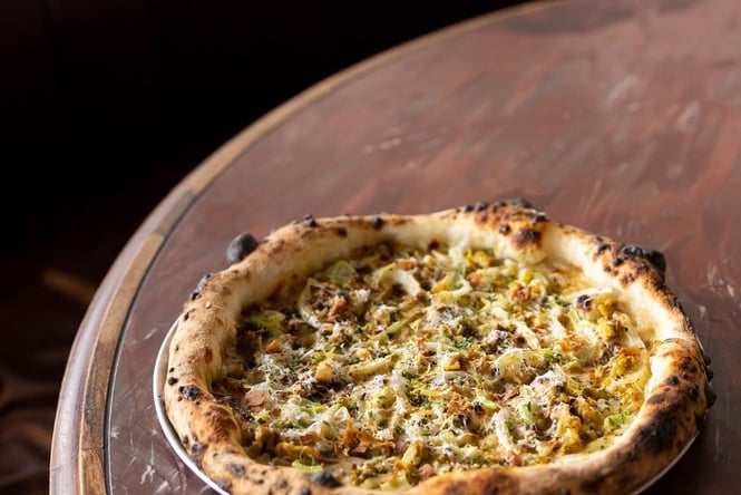 Close up of wood fired pizza