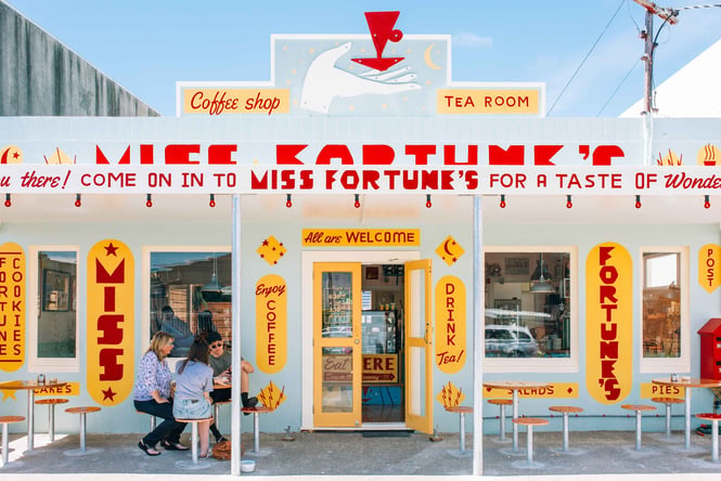 The entrance to Miss Fortune's.