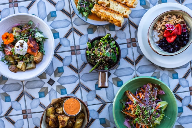 Flat lay of food dishes at Frank.