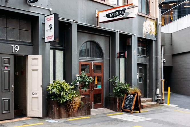 The black painted exterior of Tatsushi Wellington.