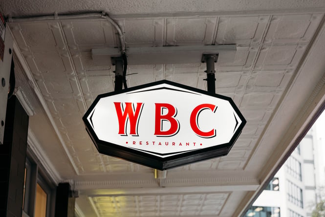 A red and white WBC sign.