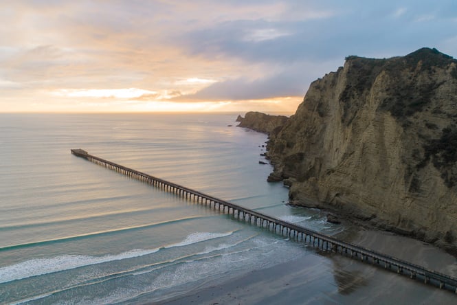 Tolaga Bay wharf stretching into the water.