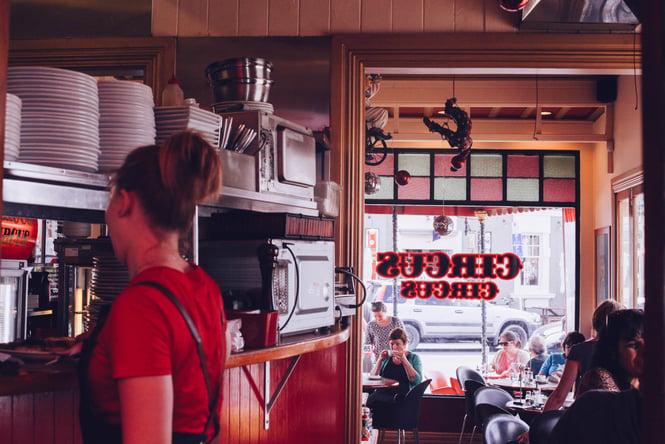 The inside of Circus Circus cafe.