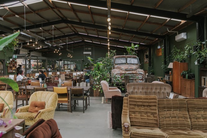 Wide view of the interior of Scoundrel includes lots of couches to sit on.