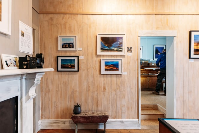 Works of art on a wall.