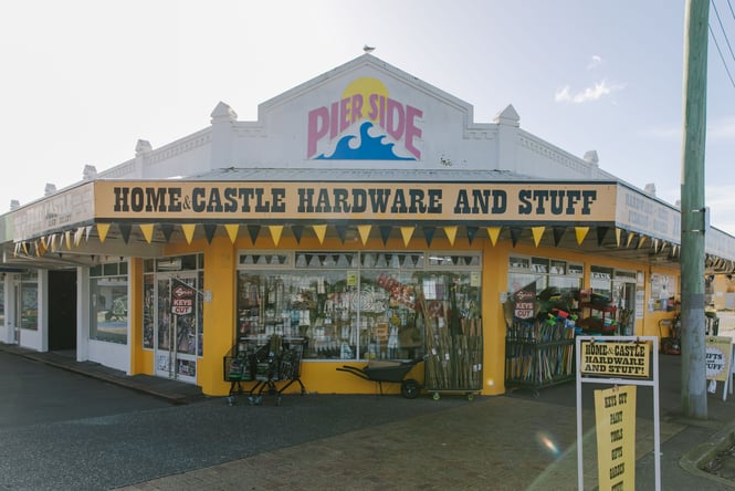 The busy exterior of Home and Castle in Brighton on a sunny day.