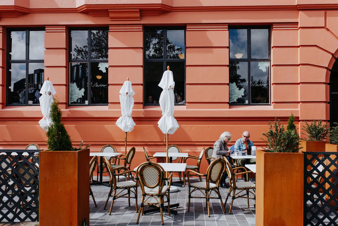 Parisian-inspired outdoor terrace dining area at Miro in Christchurch