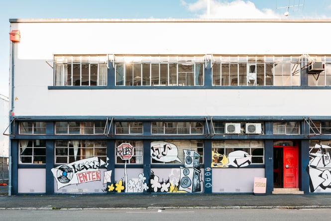 A graffiti'd building in Gisborne.