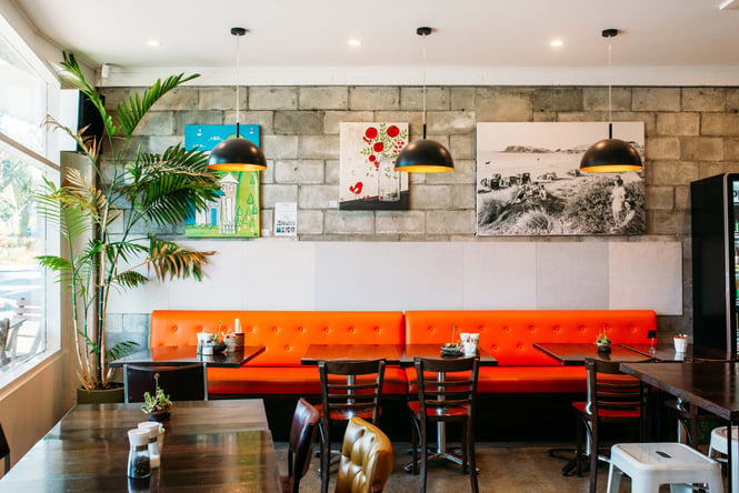 The inside of t bay cafe.