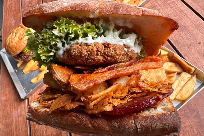An extreme close up of a veggie burger.