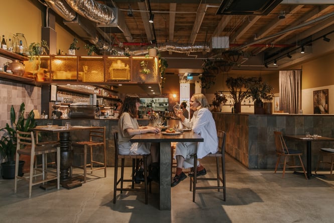 Two people dining together at Odeon in Christchurch