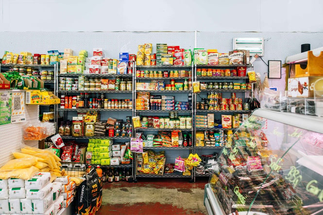 Stacked shelves inside OnTrays Scheckters Deli Wellington.