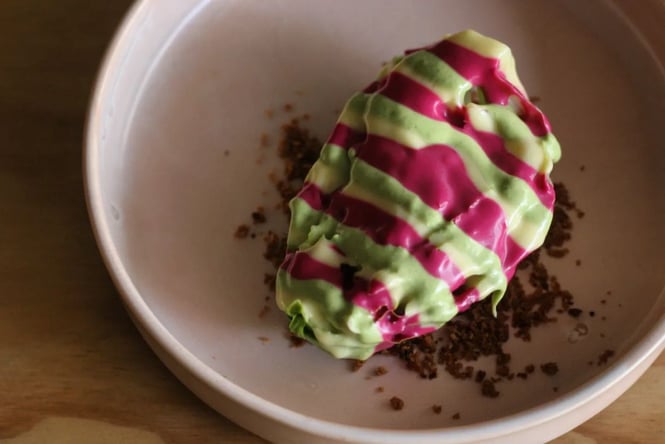 A colourful striped cos with lovage, smoked beetroot, and pickled yellow beetroot from Forest, Auckland.