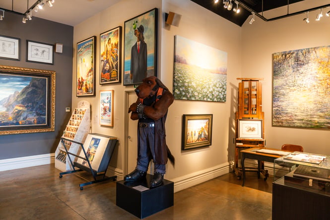 Lonely Dog art pieces on display at Ivan Clarke Gallery.