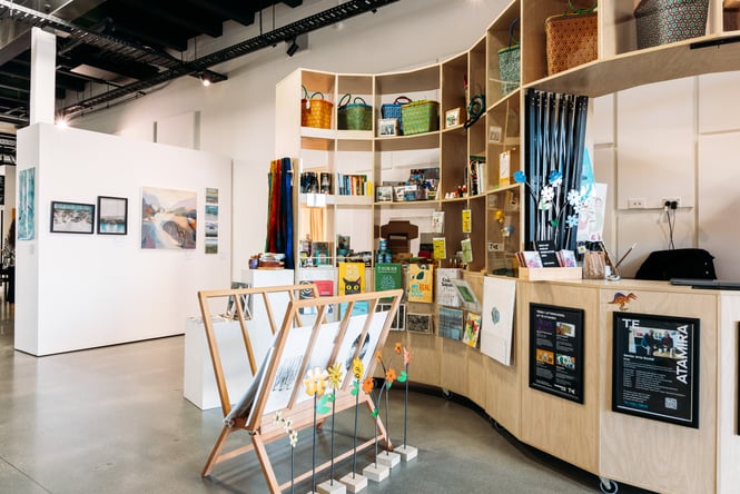Gallery view plus items for sale at Te Atamira